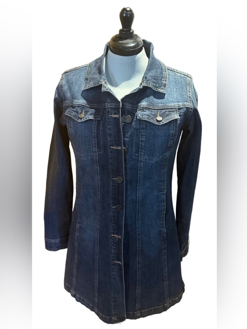 “Bohemian” Denim Long Jacket - Medium Wash by Indigo Reims - Size XL (12/14)